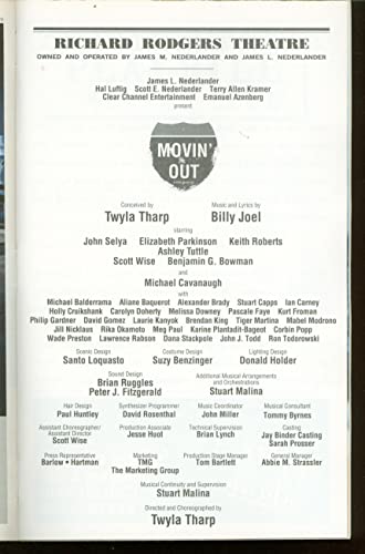 Movin Out + Broadway Playbill + Elizabeth Parkinson, Michael Cavanaugh, John Selya, Keith Roberts, Wade Preston, Scott Wise, Benjamin G. Bowman #TOP1