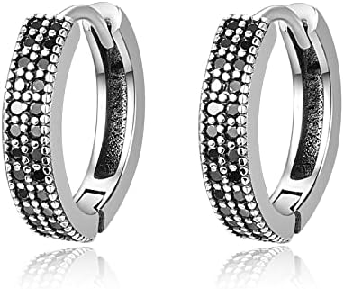 Unisex Small Hoop Earrings 925 Sterling Silver Black Mens Earrings Women Sleeper Earrings for Boys Birthday Gifts for Best Friends