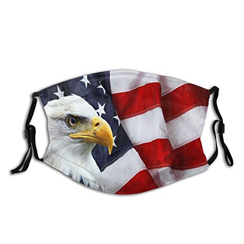 MOTINE Face Cover American Flag USA Bald Eagle Stars and Stripes Flag Hippie Balaclava Unisex Reusable Mouth Bandanas Outdoor Camping Motorcycle Running Neck Gaiter with 2 Filters
