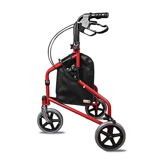 Walkers Rollator for Seniors with 3 Large Wheels and Storage Space, Lightweight and Foldable Upright Walker for All Terrain Outdoors, Height Adjustable (Red)