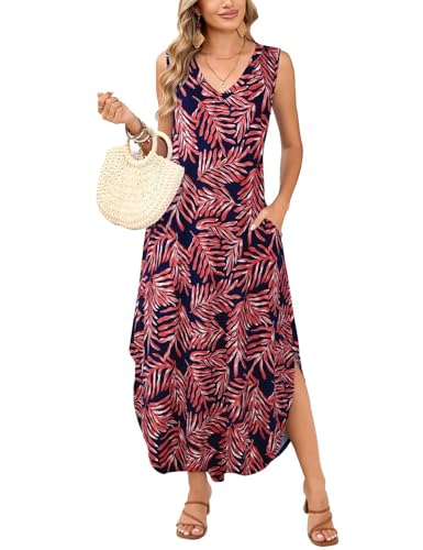 Image of JollieLovin Women Plus Size Summer Tank Maxi Dresses Sleeveless Causal V Neck Beach Long Dresses Swim Cover up (L-5X)