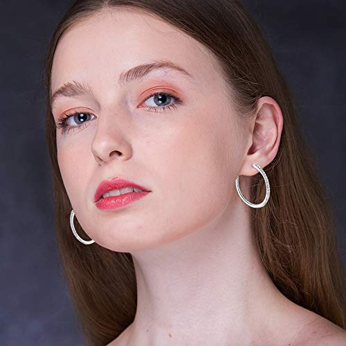 Silver Hoop Earrings for Women, Fashion Lightweight CZ Cubic Zirconia Rhinestone Hoops Gifts White Gold Rose Gold Plated 35mm - 45mm2