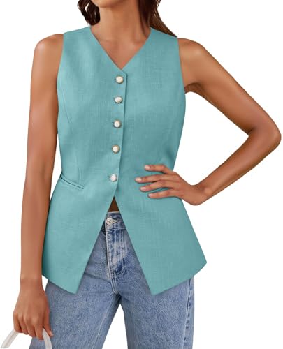 Gilet en lin Tankaneo haut de gamme sans manches avec détails boutonnés