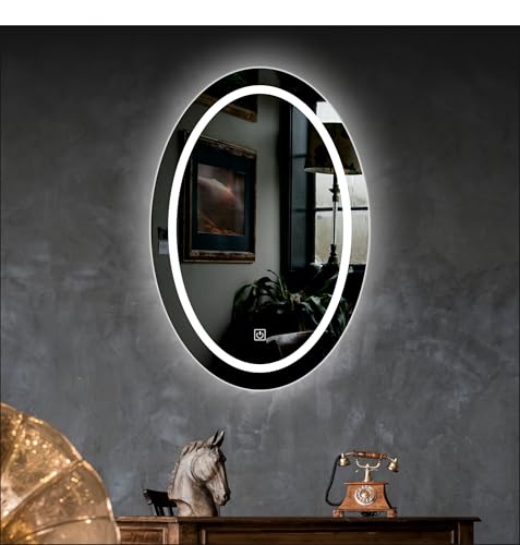 Image of Creative Arts n Frames LED Wall Mount HD Mirror with 3 Color Light Tone for Home Wall Living Room Bedroom Bathroom Hotel Decor Items (12x18 inch Oval)