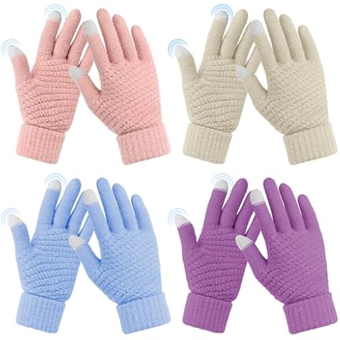 Omisy 4 Pairs Womens Gloves for Cold Weather, Women Christmas Gifts for Mom Wife, Stocking Stuffers for Adult Women, Winter Warm Gloves with Touchscreen - Pink, Beige, Blue, Purple Cover