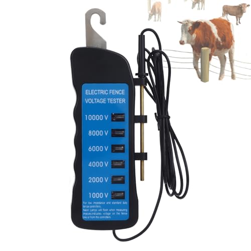 Testeur de Tension de Clôture électrique étanche 10 000 V – Outil Agricole Portable avec 6 Voyants Lumineux pour la du Bétail et des Propriétés