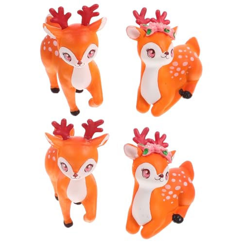 Abaodam 4Pcs Deer Figurines Realistic Reindeer Figurines Forest Animals Figures Reindeer Statues Miniature Wild Animals Creatures Deer Cake Toppers for Christmas Birthday Party