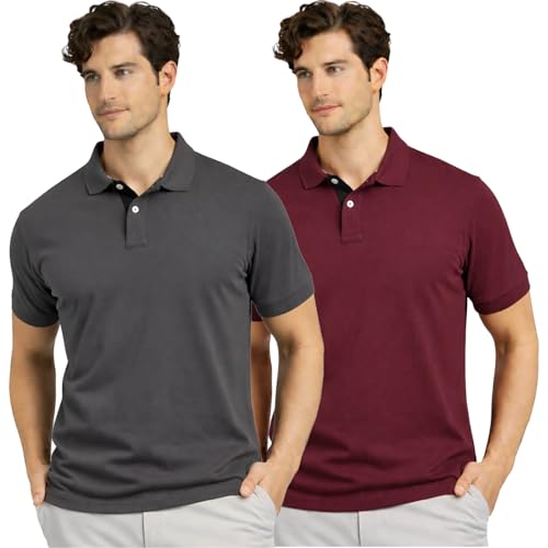 Image of Men's Premium Cotton Pique Polo T-Shirt, Classic Fit Short Sleeve Casual Summer Shirt, Soft & Breathable Fashion Polo