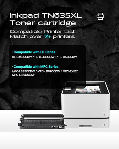 Image of iNKPAD TN635 Toner Cartridges 4 Pack Replacement for Brother High Yield | Compatible with HL-L8430CDW HL-L8570CDW MFC-L8970CDW MFC-EX575, 3000 Pages BK /1800 Pages Color, with Smart Chip