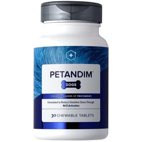 Petandim Dog Vitamins, 30 Chewable Tablets, Reduce Oxidative Stress, Joint Supplement for Dogs, Dog Skin and Coat Supplement, Vitamin for Dogs in a Bacon, Chicken, and Liver Flavored Chewable Tablet Cover