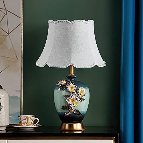 SDFDSSR Ceramic Table Lamps 3D Carved Enamel Crafts Desk Luxury Modern Contemporary Fabric For Foyer Living Room Office Creative Bed Room Hotel Chinese Table Light steampunk buy now online
