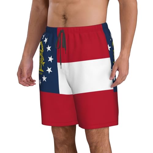 Georgia Flag Print Stylish Men Beach Shorts Lightweight Cozy Swim Trunks Summer Casual Outings Holiday2