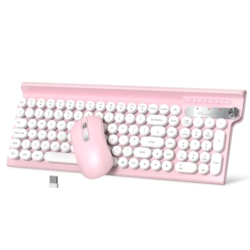 RaceGT Wireless Keyboard and Mouse Combo - Cute Pink Keyboard with Phone Holder, 2.4G USB Computer Set for Windows Laptop/Desktop/PC