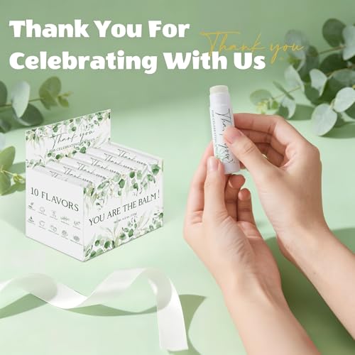 Image of 30 Pcs Wedding Thank You Gifts Moisturizing Lip Balms Bulk for Celebrating with Us Gifts Baby Shower Birthday Party Favors Sage Green Eucalyptus You Are The Balm Beeswax Giveaways Guests