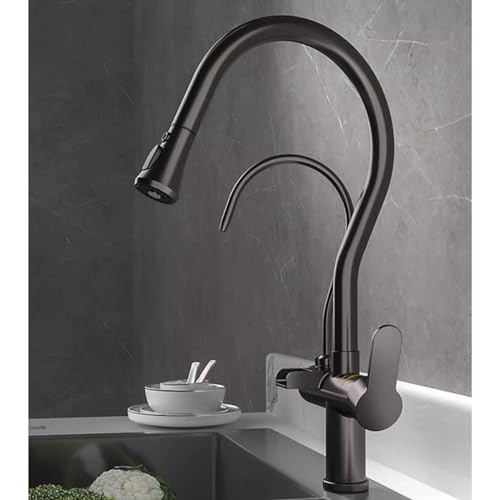 Robinet de cuisine 3 voies gris en laiton massif double commande - 3