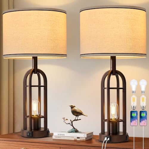 SRJJA Farmhouse Table Lamps for Living Room Bedroom Set of