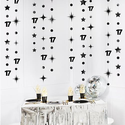 Decoraciones de cumpleaños 17 con guirnalda de estrellas y círculos 2