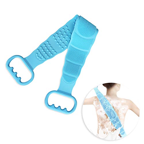 LITARO Silicone Bath Body Brush Exfoliating Silicone Back Scrubber Rub Back Mud Silica Gel Bath Towel Shower Strap Deep Clean & Massage(Blue)