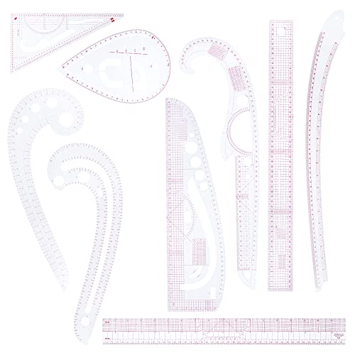 9 Stück Schneiderlineal,Lineal Nähen,Kurvenlineal Schneiderbedarf,Nählineal,zum Nähen Schneidern Nähwerkzeuge,Musterdesign,Zeichnungsvorlage,Schneiderwerkzeug für DIY Kleidung(9PCS)
