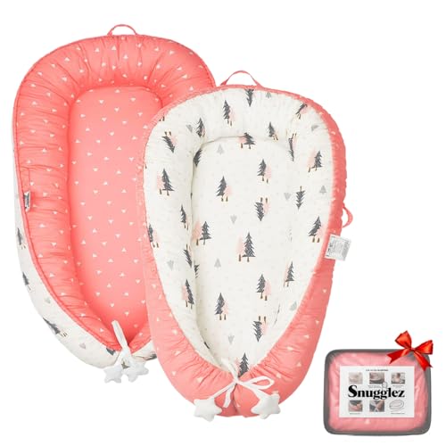 Image of Baby Lounger 0-24 Months, Breathable Baby Nest Lounger with Washable Cover, Adjustable Infant Lounger for Home and Travel, Reversible Newborn Lounger for Tummy time, Newborn Babies Essentials (Pink)