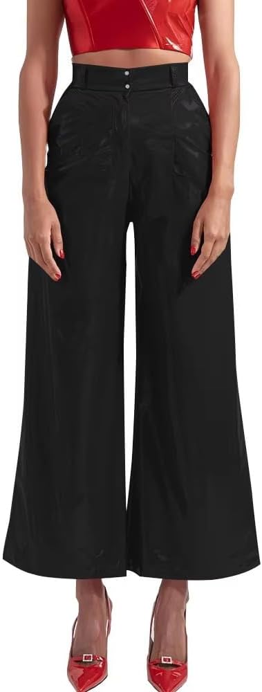 Wide Leg Pants 2025 Women PVC Loose Long Pants Hip Hop Party Faux Latex Club Pants