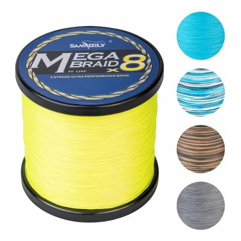 Samdely Braided Fishing Line, 8 Strands, Abrasion Resistant, No Stretch, Colored for Visibility, Saltwater/Freshwater (X8 High Vis Yellow, 20LB (500 Yards)) Cover