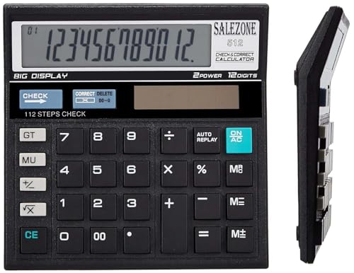 Image of 12 Digit Financial Calculator with 120 Steps Check Function and Special Buttons for Grand Total (Gt), Mark Up (Mu) Check and Correct Function Desktop Calculator (3 Years Warranty), Black