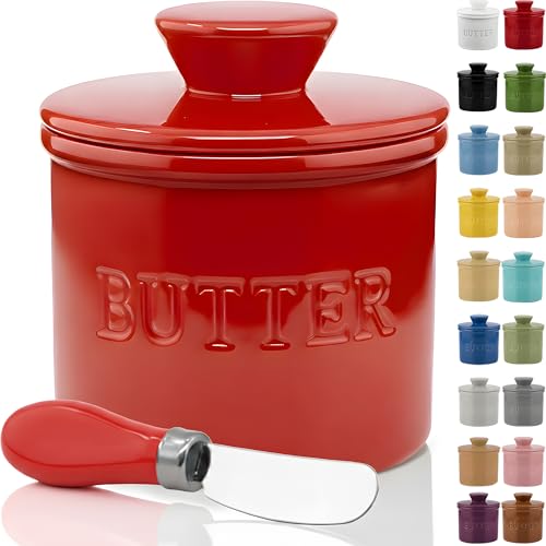 PriorityChef Butter Crock with Lid with Water Line, Ceramic French