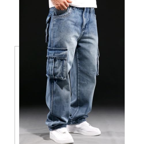 Mens Loose Fit Hip Hop Jeans Casual Cargo Denim Pants with Multi Pockets4
