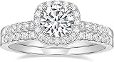 MVONCITY Women's Pretty 1.25CT Halo CZ Bridal Rings Sets Engagements Wedding Bands Promise Rings for