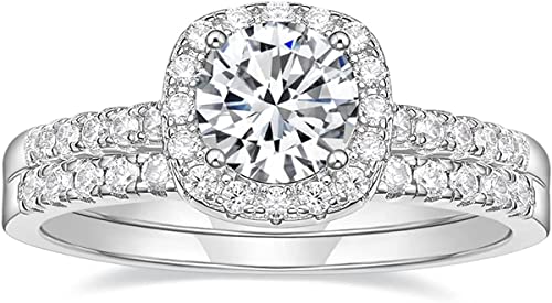Mvoncity Women's Pretty 1.25Ct Halo Cz Bridal Rings Sets Engagements Wedding Bands Promise Rings For Her Size 3-13 (Silver,3.5) #TOP7