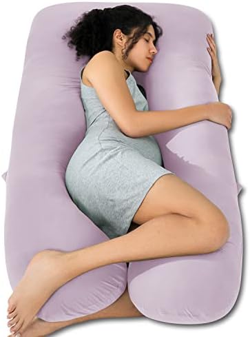 QUEEN ROSE Cooling Pregnancy Pillows, U Shaped Full Body Maternity Pillow for Pregnant Support, Rayon Derived from Bamboo, Buttery Soft, Super Breathable for Hot Sleeper, Purple