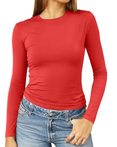 Image of Abardsion Women's Slim Lightweigh Long Sleeve T Shirts | Fall Clothes 2026 Casual Basic Crewneck Going Out Crop Tops Y2K