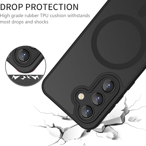 Image of Elzzi Magnetic Magsafe for Samsung S26 Case, Upgraded [Full Camera Protection] [Compatible with Magsafe] [Translucent Matte] Shockproof Protective Phone Case for Men & Women - Black