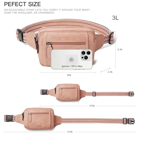 Image of LATMAP 3L TRIPLE ZIP Fanny Packs Belt Bag For Women Men Crossbody Waist Pack Sling Chest Bum Travel Bag Purse Faux Leather Fashion Cute Light Pink