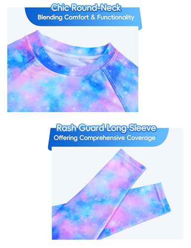 Image of Snowheart Girls Rash Guard Swimsuit Set Long Sleeve Bathing Suit Two Piece 3-12 Years