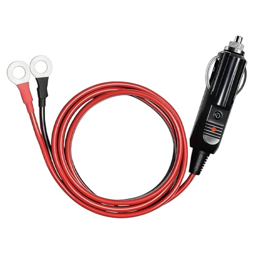 Image of STHIRA 6.6ft Car Cigarette Lighter Plug to Ring Terminal Cable, 12V /24V DC Power Adapter Cord with Red & Black Ring Terminals for Inverter, Air Compressor, Battery & Automotive Devices