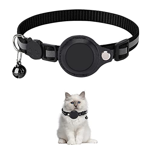 HOTMNTY Airtag Cat Collar,Reflective GPS with Bell Buckle, Adjustable Integrated Tracker Holder, Compatible with Apple Airtag,black
