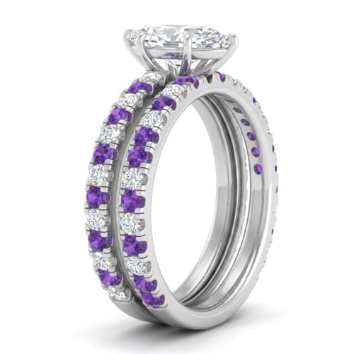 Image of Choose Your Gemstone Three Quarter Diamond CZ Gallery Bridal Ring Set 925 Sterling Silver Marquise Shape Wedding Ring Sets for WomenUS Size 4 to 12