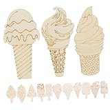 Angoily 70Pcs DIY Wooden Ice Cream Cutouts Unfinished Graffiti Wood Slices for Crafts Home Decor Smooth Edges for Summer Party Decorations
