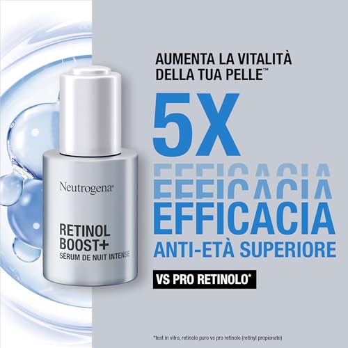 Neutrogena Retinol Boost + Siero Notte Intenso, Siero Viso Super Concentrato Con 0,23% Di Retinolo Puro, Siero Viso Antirughe Intenso E Nutriente, Siero Retinolo Contro Le Rughe Più Profonde, 30 Ml - 2