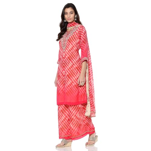 Image of BIBA Women Georgette Straight Embroidered Suit Set