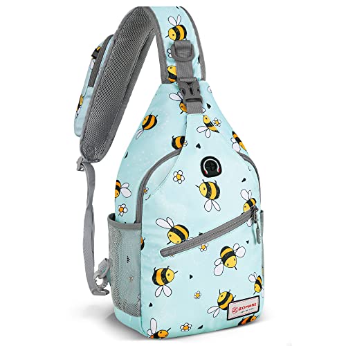 ZOMAKE Sling Bag,Small Crossbody Sling Backpack,Water Resistant Shoulder Daypack for Travel,Anti Thief Chest Bag for Hiking(Bee Blue)