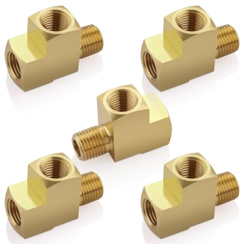 Image of 5pcs 1 /4 inch NPT Female Pipe to 1 /4 inch NPT Male Pipe to 1 /4 inch NPT Female Metals Brass Barstock Street Tee Pipe Hose Fitting
