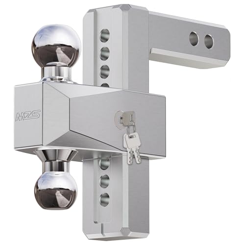 Image of MZS Adjustable Trailer Hitch - Fits 2 Inch Receiver Hitch - 8-Inch Adjustable Drop Hitch - Heavy Duty Aluminum Tow Hitch for Truck(12,500 LBS GTW) Chrome