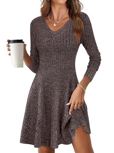 ANRABESS Women Long Sleeve Ribbed Knit Short Dresses 2026 Spring