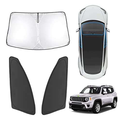 Karltys 3PCS Front and Side Windshield Sun Shade for 2015-2024 2025 Jeep Renegade, Reflective Window...