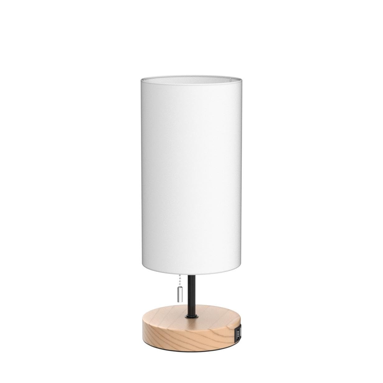 Aigostar Lampara de Mesa con 2 Puertos USB, Lampara de Noche con Interruptor de Tracción, Base de Madera, Lampara Escritorio Vintage