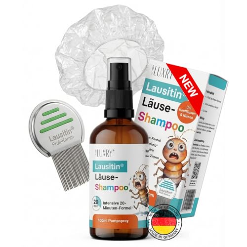 Läusetin Läuseshampoo 100ml gegen Kopfläuse & Nissen mit Kopfhaube & Läusekamm Set für Erwachsene & Kinder ab 3 Jahren wirkt in 20 Minuten