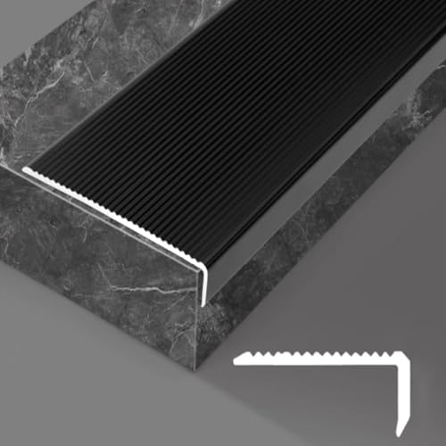 MACAGGTNTU Profilo per Scale Forma di L Profilo Angolare Antiscivolo 90 100 120cm Profilo per Bordi delle Scale per Laminato E Parquet(Black,50cm/20in)